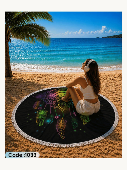 Mystic Dreamcatcher Beach Blanket – Round Linen Beach Mat | Code 1033