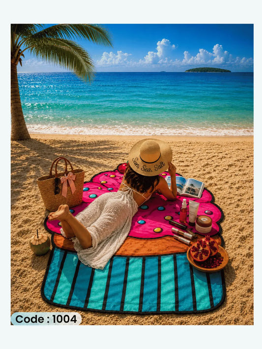 Cupcake Beach Blanket | سجادة شاطئ بتصميم الكب كيك من الكتان - كود 1004