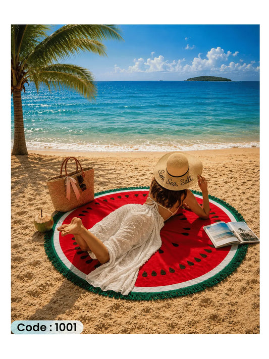 Beach Blanket Watermelon | سجادة شاطئ دائرية من الكتان 150 سم - كود 1001