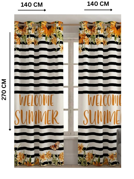 Welcome Summer - ستارة قطيفة همر مودرن بطباعة زهور وخطوط عصرية 280سم×270 سم | طباعة ديجيتال