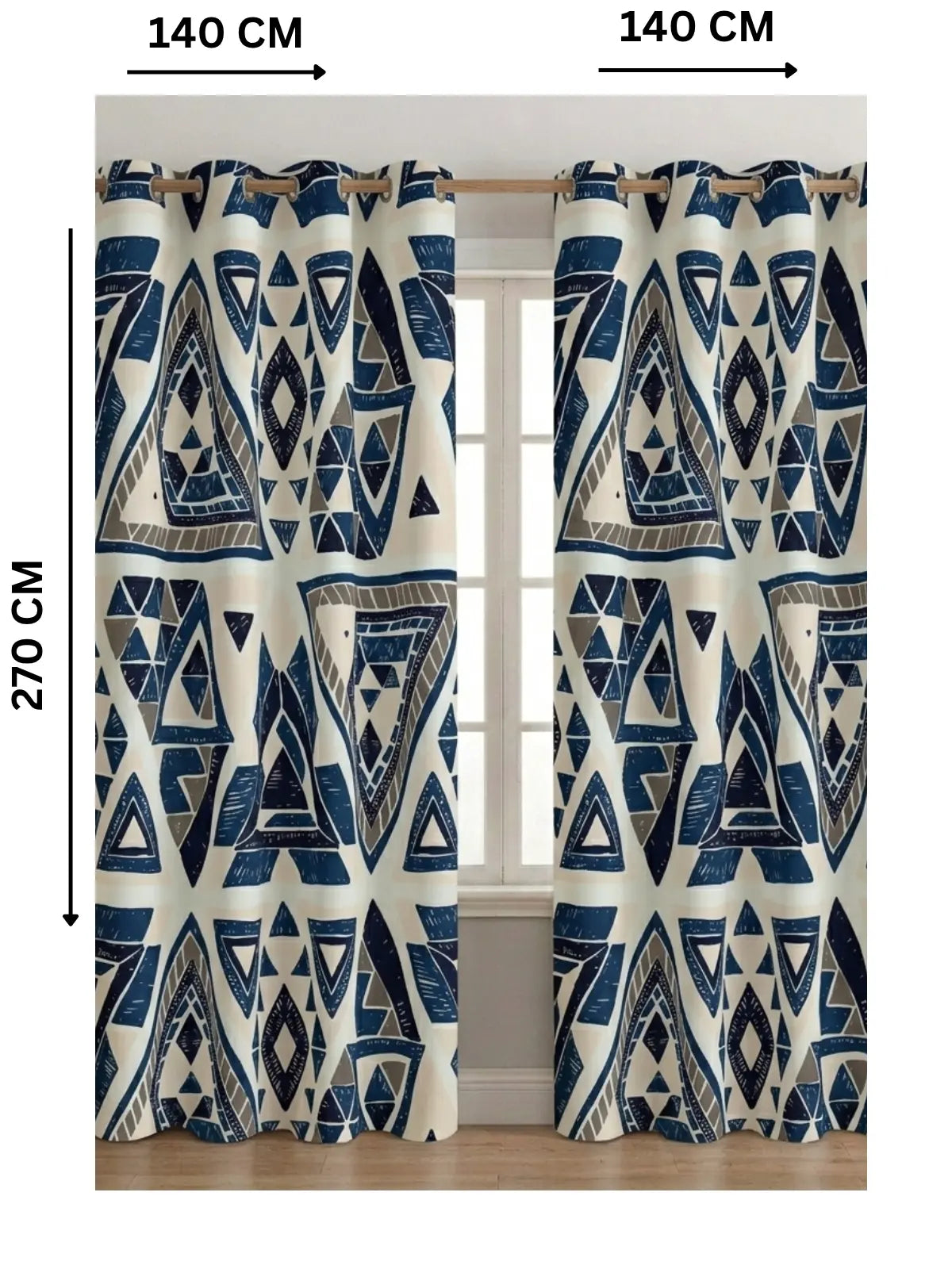 Abstract - ستارة قطيفة همر مودرن بنقوش هندسية زرقاء 280سم×270 سم | طباعة ديجيتال
