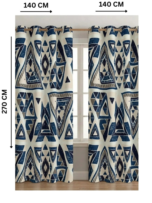 Abstract - ستارة قطيفة همر مودرن بنقوش هندسية زرقاء 280سم×270 سم | طباعة ديجيتال