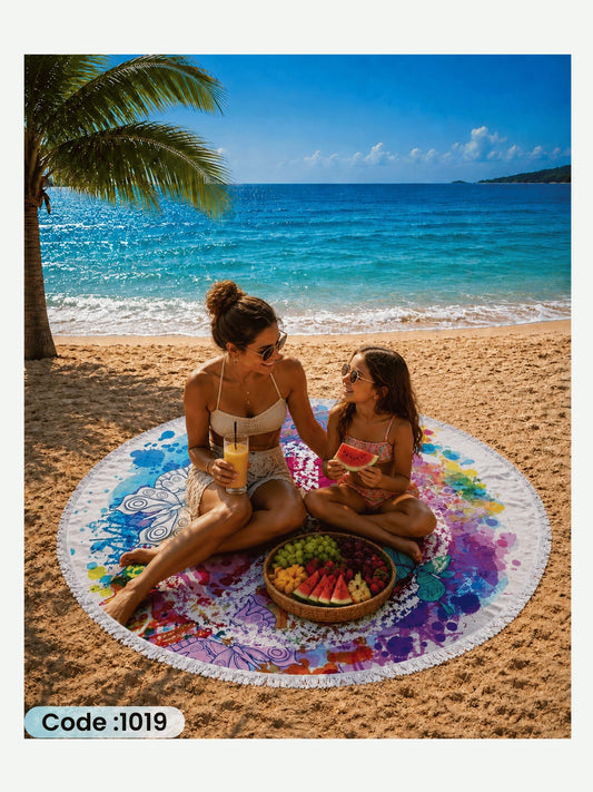 Color Splash Peace Beach Blanket – Round Linen Beach Mat | Code 1019