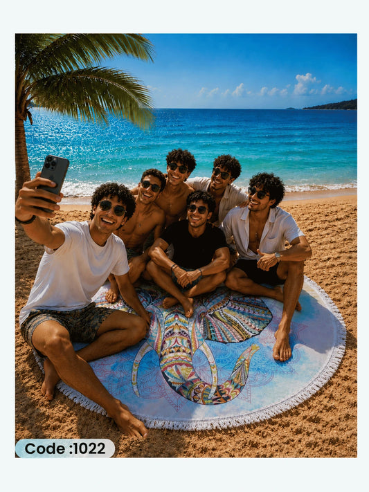 Bohemian Elephant Mandala Beach Blanket – Round Linen Beach Mat | Code 1022