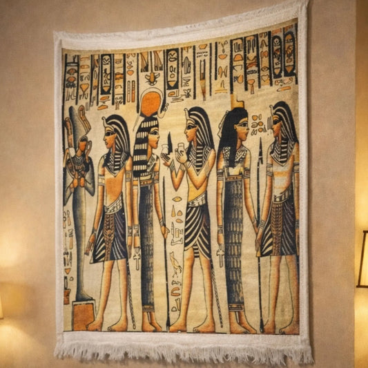 ancient Egyptian pharaoh wall rug front view