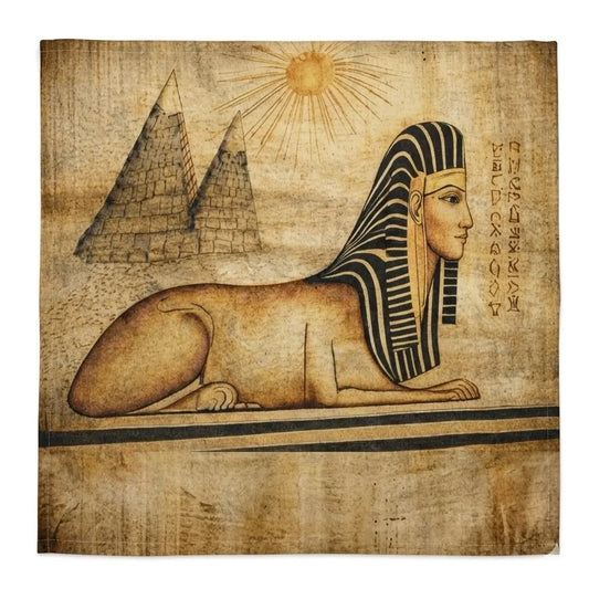 Sphinx with pyramids and sun on a textured background