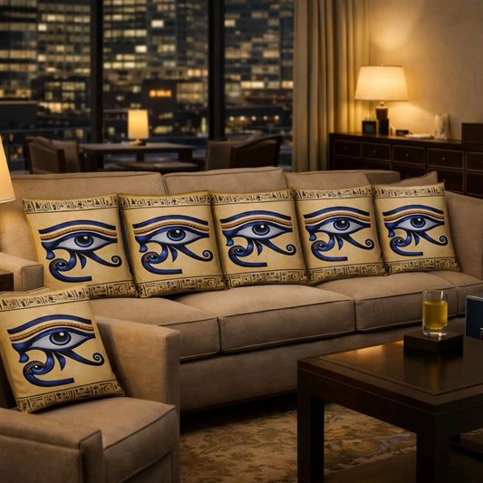 blue eye of horus egyptian throw pillow ancient protection symbol