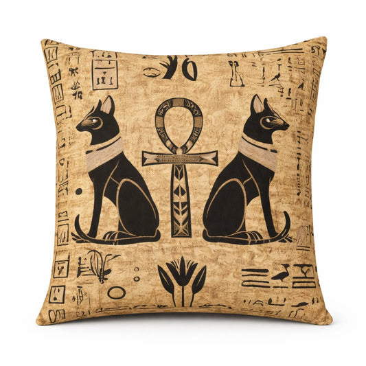 egyptian-cat-ankh-cushion-beige-design-front-view