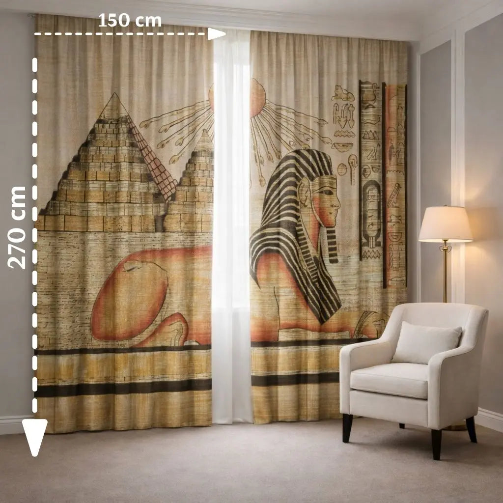 egyptian pyramids curtains beige with dimension