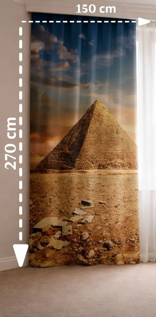 Curtain with pyramid design and measurement details