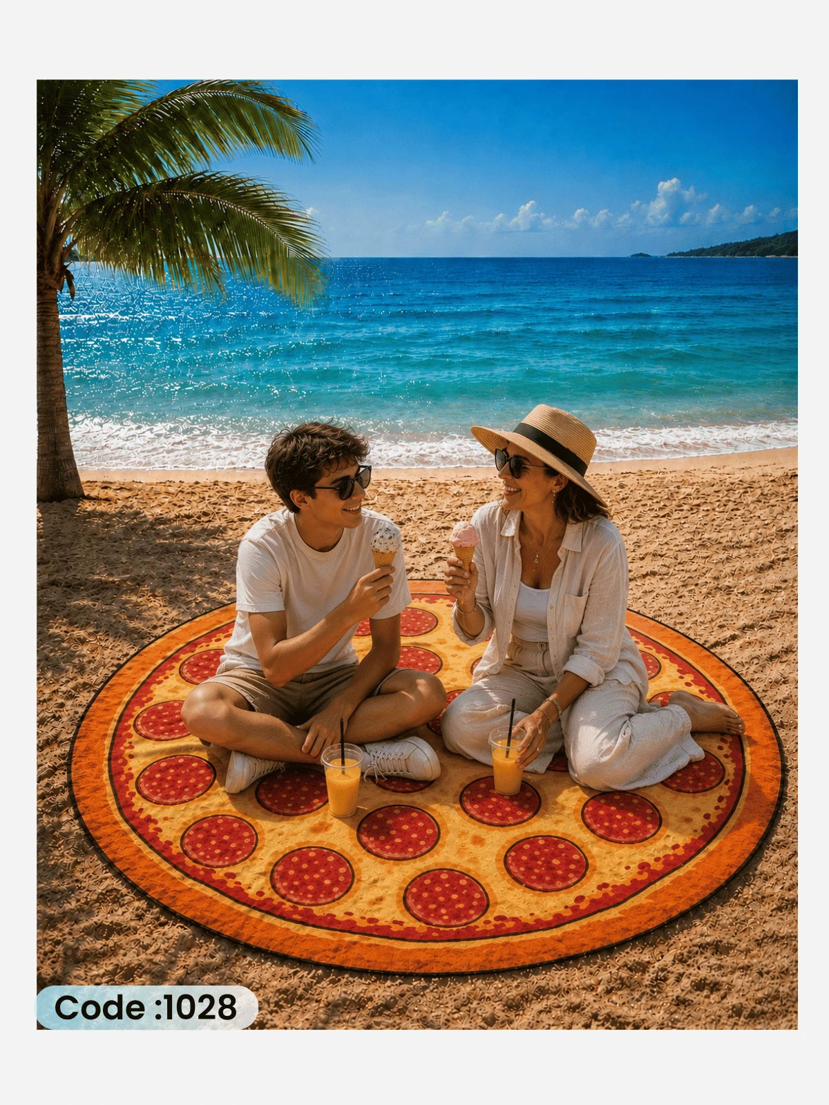 Pepperoni Pizza Round Beach Blanket – Code 1028