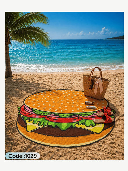 Classic Burger Round Beach Blanket – Code 1029