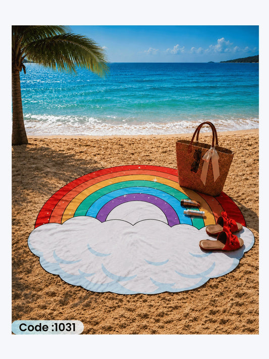 Rainbow Cloud Beach Blanket – Round Linen Beach Mat | Code 1031