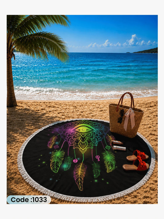 Mystic Dreamcatcher Beach Blanket – Round Linen Beach Mat | Code 1033