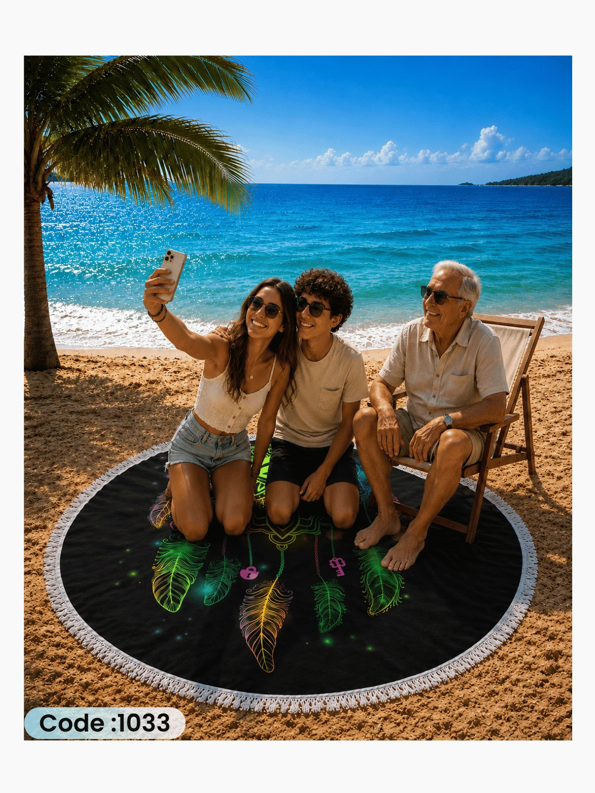 Mystic Dreamcatcher Beach Blanket – Round Linen Beach Mat | Code 1033