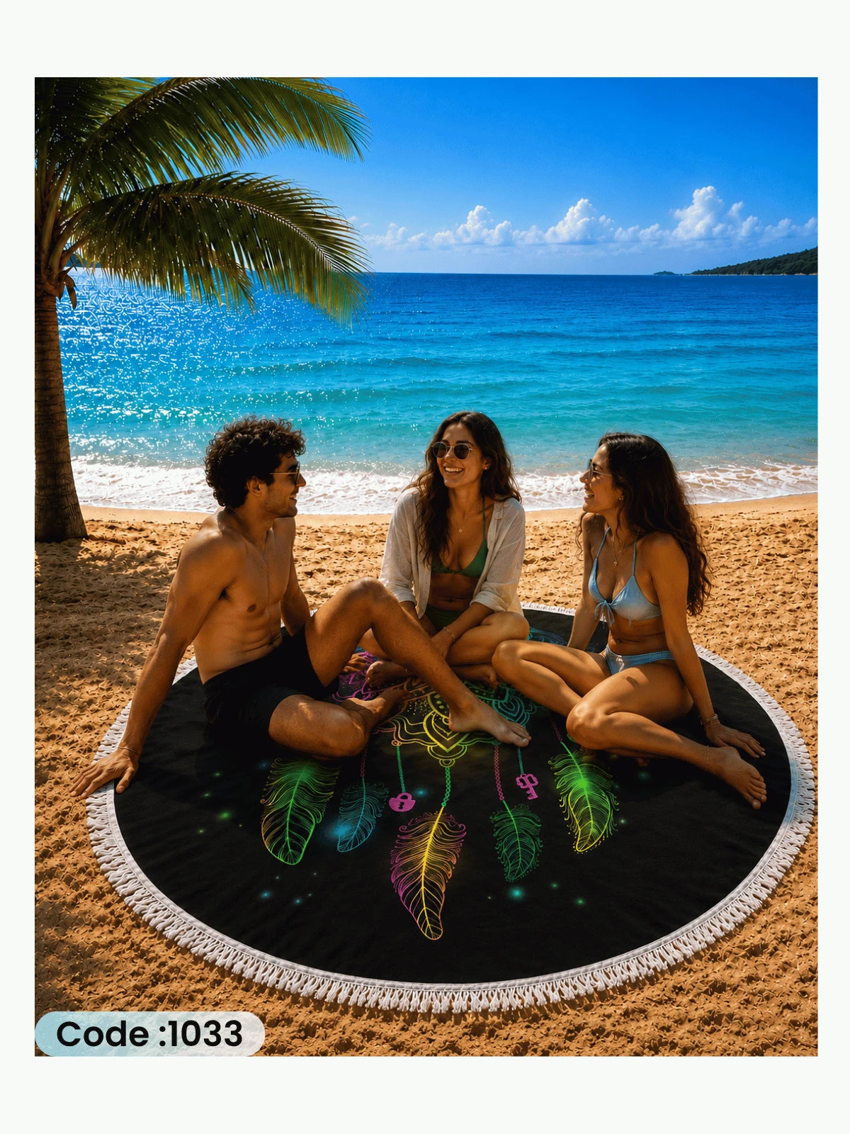 Mystic Dreamcatcher Beach Blanket – Round Linen Beach Mat | Code 1033