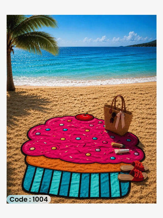 Cupcake Beach Blanket | سجادة شاطئ بتصميم الكب كيك من الكتان - كود 1004
