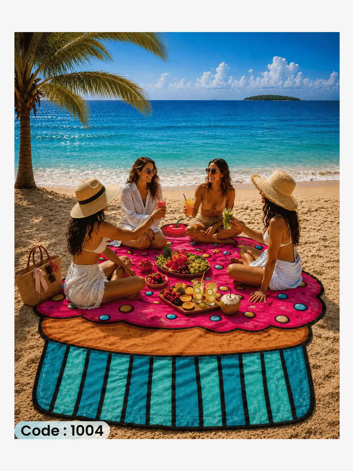 Cupcake Beach Blanket | سجادة شاطئ بتصميم الكب كيك من الكتان - كود 1004