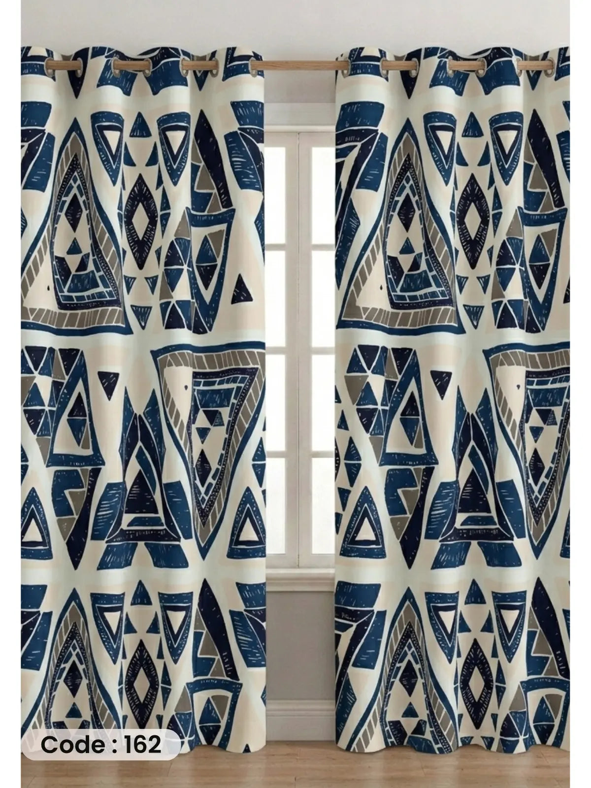 Abstract - ستارة قطيفة همر مودرن بنقوش هندسية زرقاء  280سم×270 سم | طباعة ديجيتال