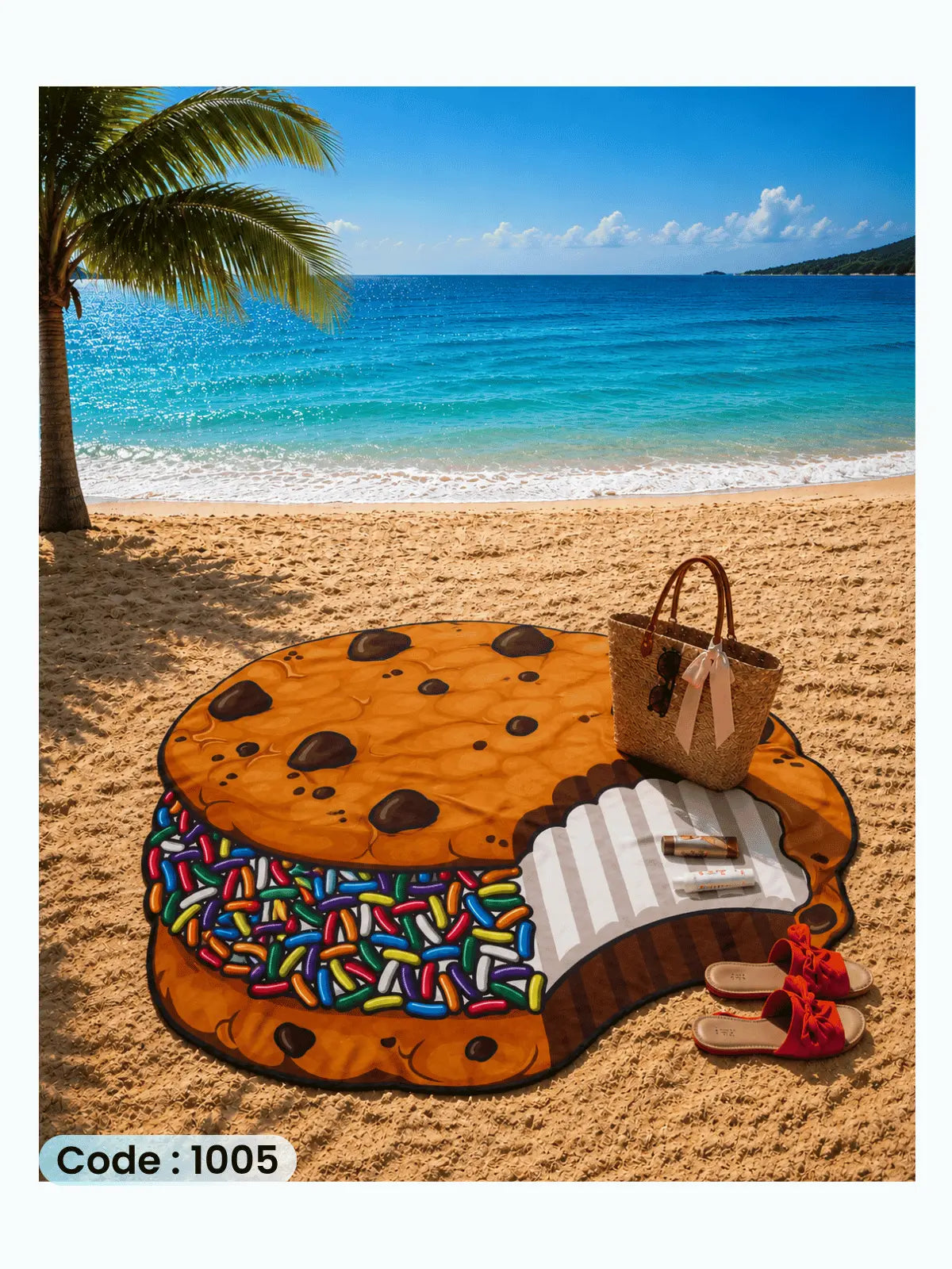 Cookie Beach Blanket | سجادة شاطئ بتصميم الكوكيز من الكتان - كود 1005