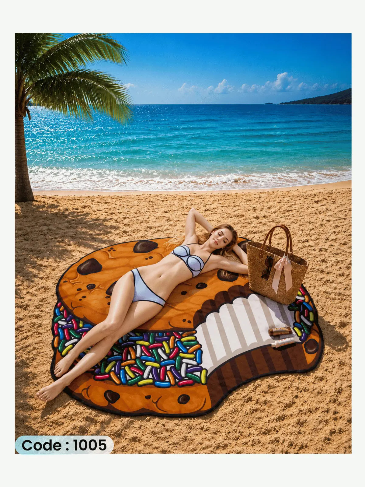 Cookie Beach Blanket | سجادة شاطئ بتصميم الكوكيز من الكتان - كود 1005