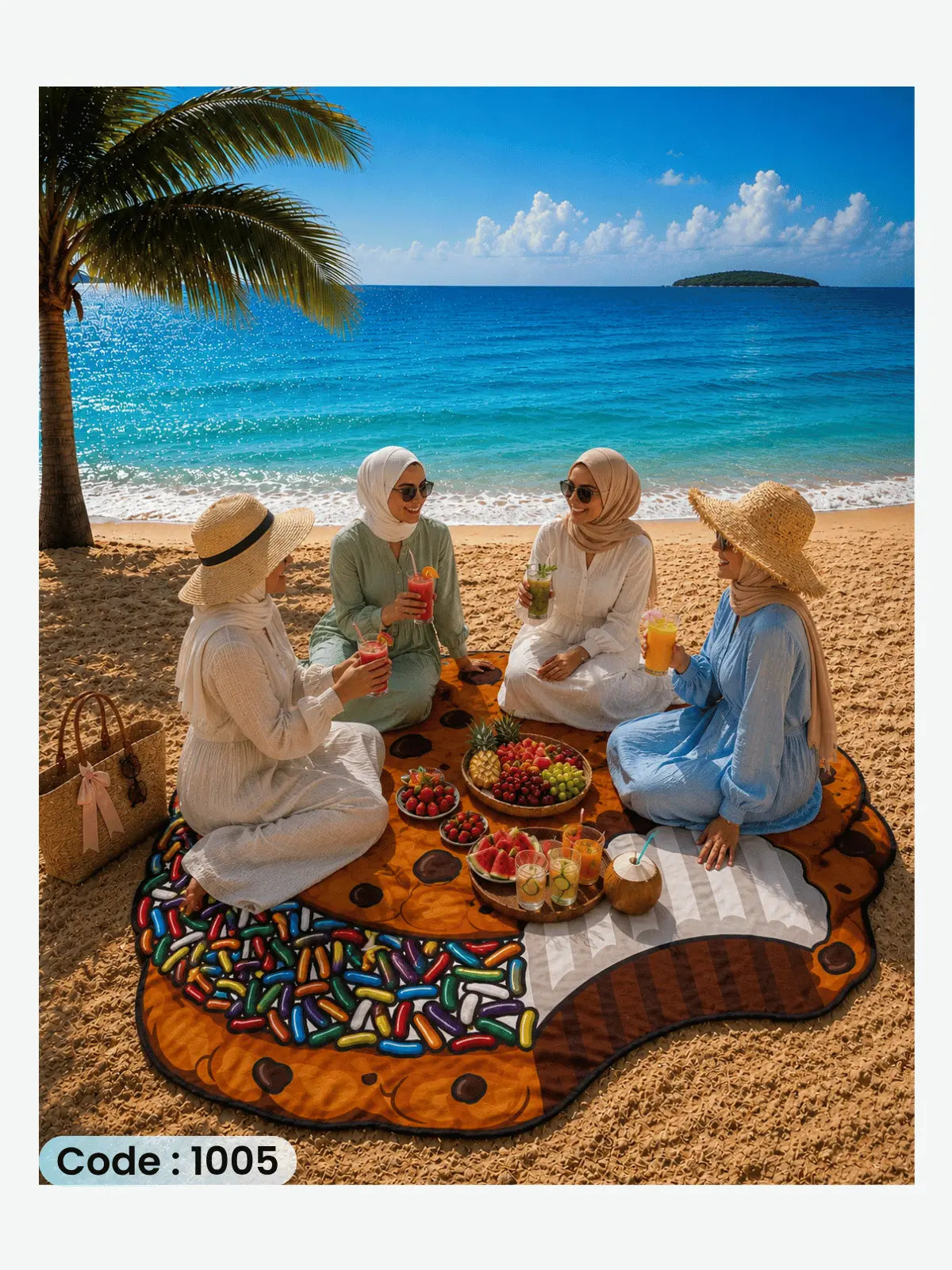 Cookie Beach Blanket | سجادة شاطئ بتصميم الكوكيز من الكتان - كود 1005