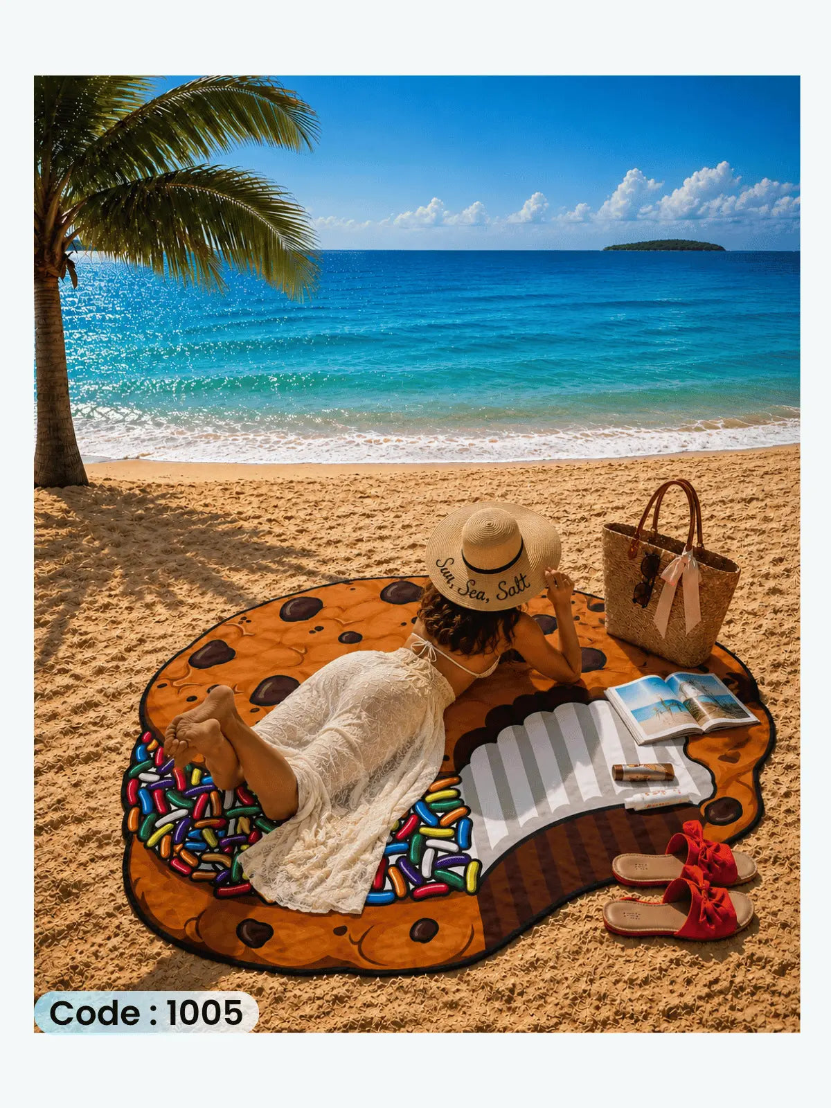 Cookie Beach Blanket | سجادة شاطئ بتصميم الكوكيز من الكتان - كود 1005