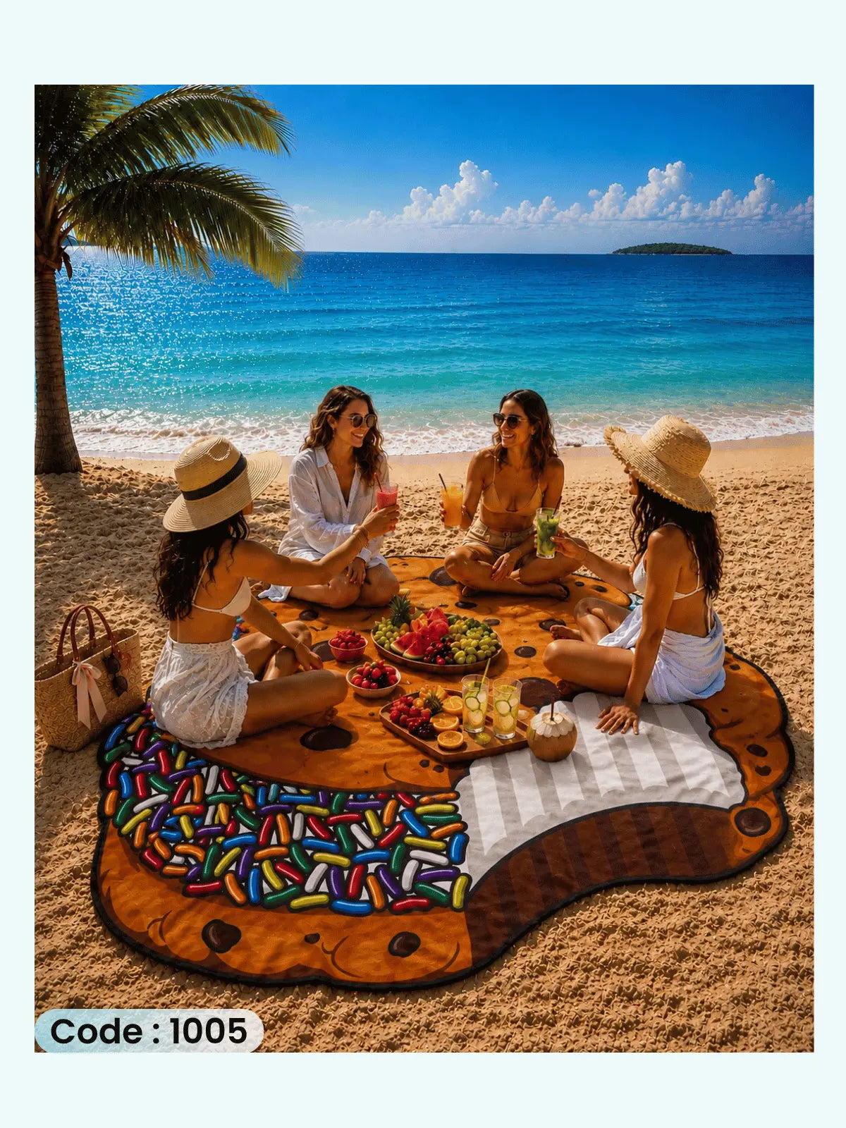 Cookie Beach Blanket | سجادة شاطئ بتصميم الكوكيز من الكتان - كود 1005