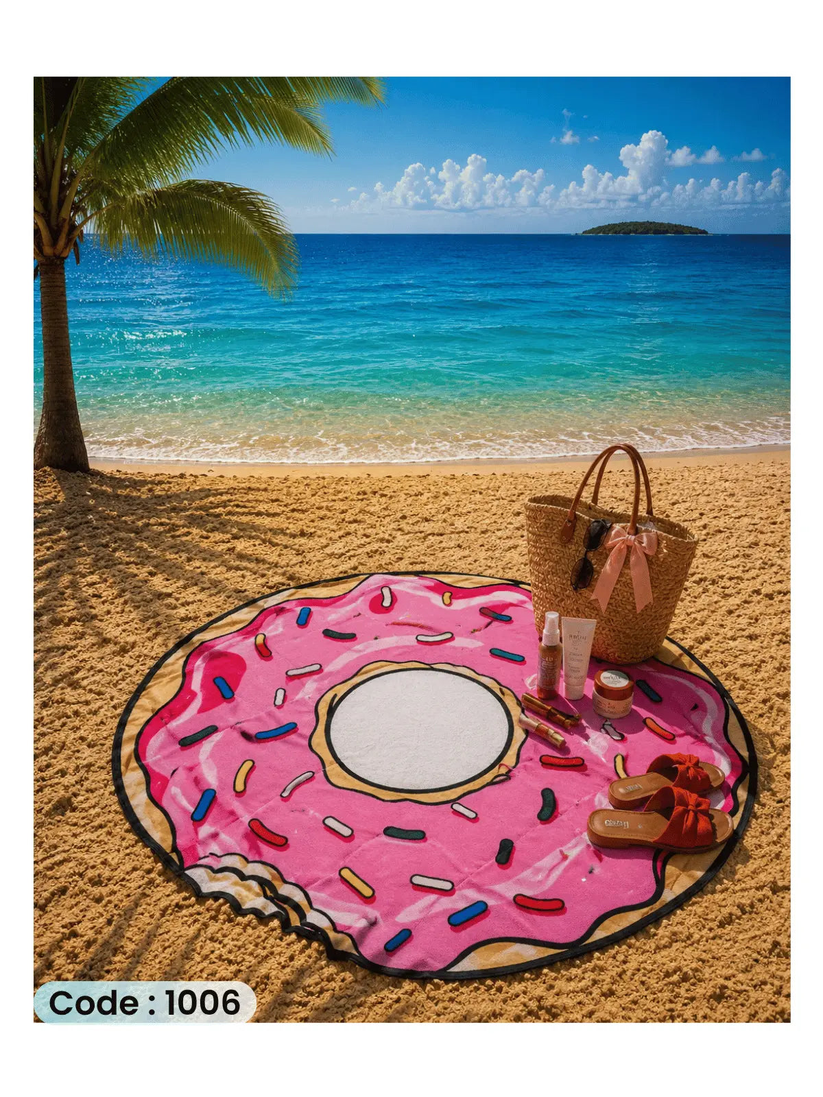 Donut Beach Blanket | سجادة شاطئ بتصميم الدونات من الكتان - كود 1006