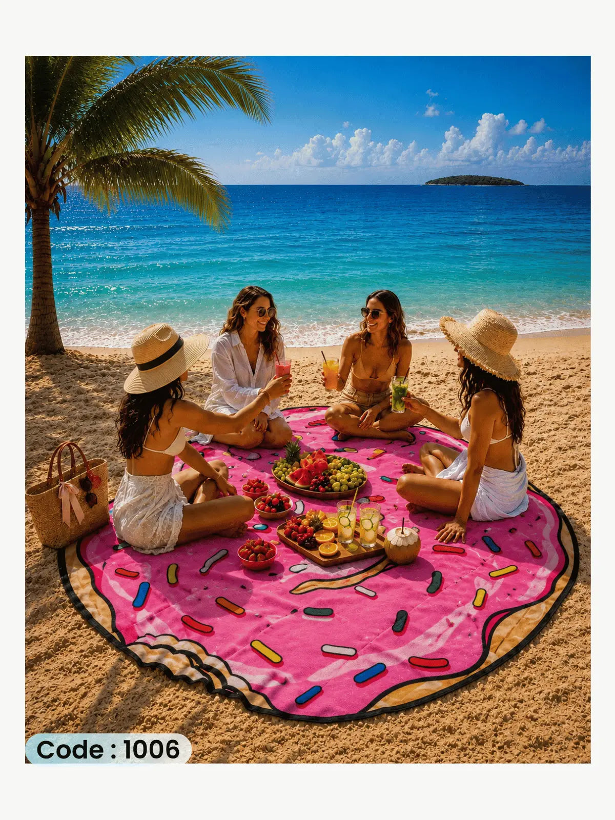 Donut Beach Blanket | سجادة شاطئ بتصميم الدونات من الكتان - كود 1006