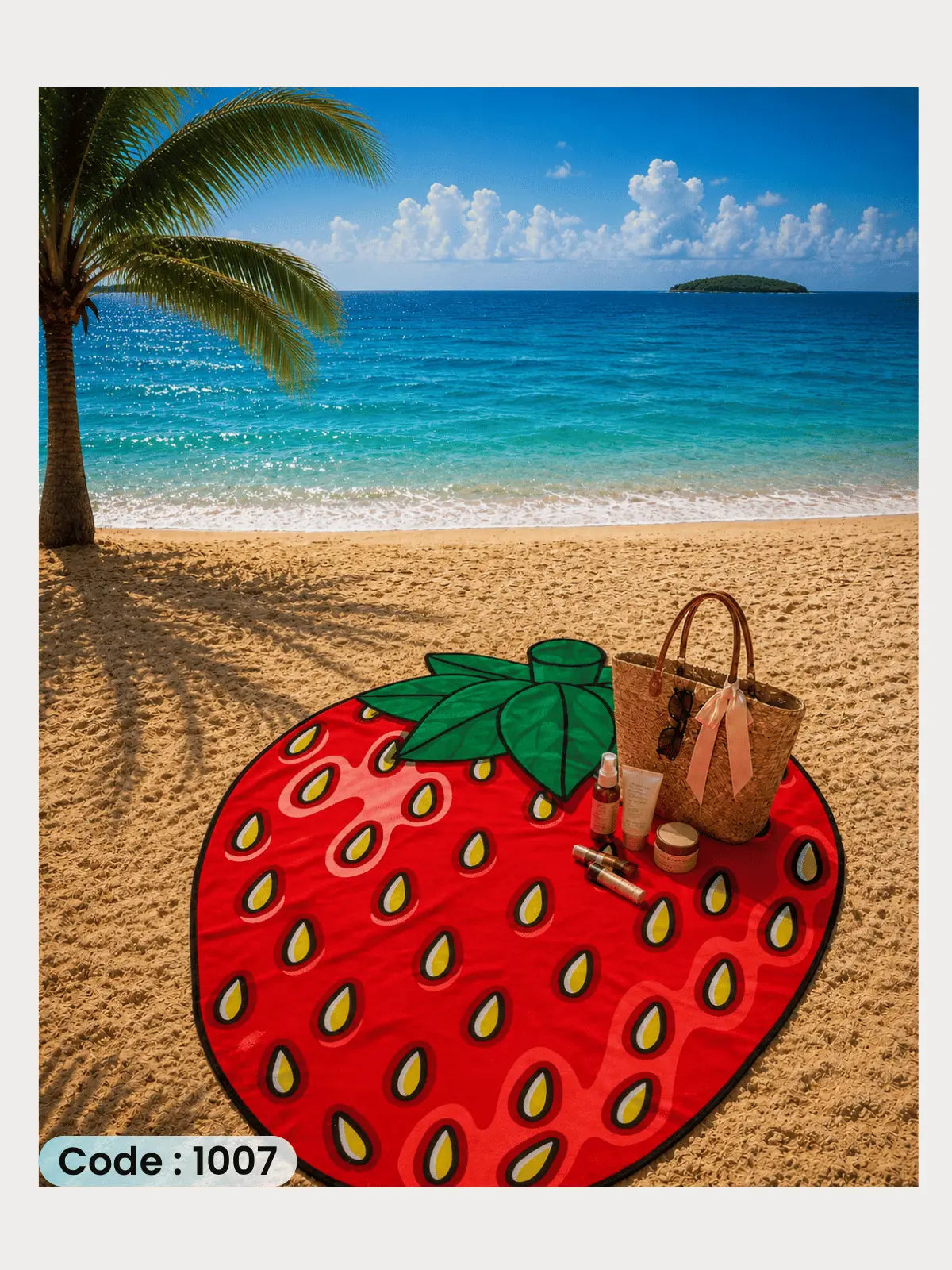 Strawberry Beach Blanket | سجادة شاطئ بتصميم الفراولة من الكتان - كود 1007