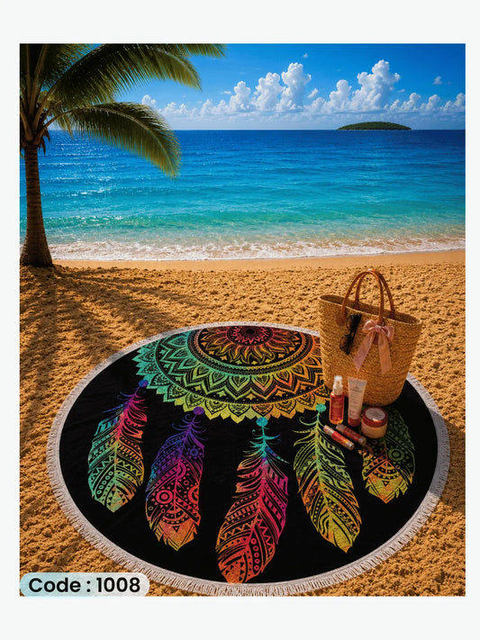 Dreamcatcher Beach Blanket | سجادة شاطئ دائرية بتصميم Dreamcatcher من الكتان - كود 1008Dreamcatcher Beach Blanket | سجادة شاطئ دائرية بتصميم Dreamcatcher من الكتان - كود 1008