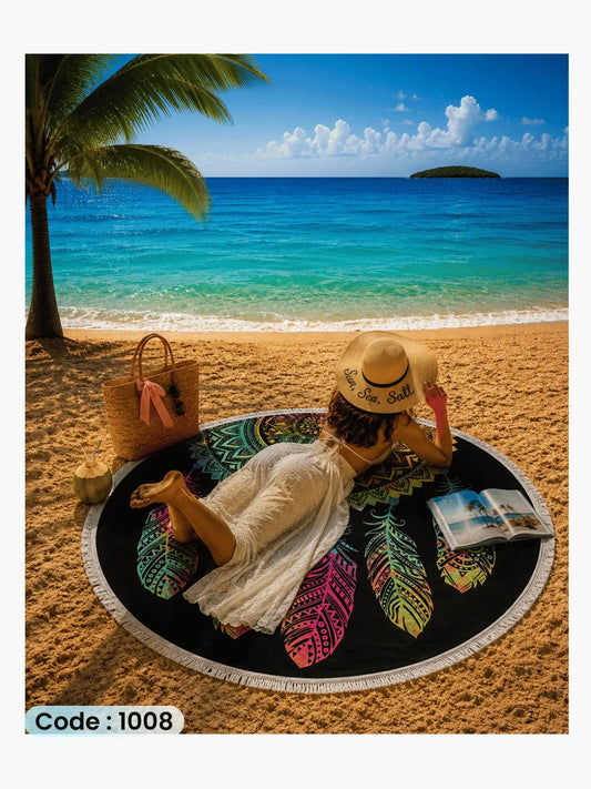 Dreamcatcher Beach Blanket | سجادة شاطئ دائرية بتصميم Dreamcatcher من الكتان - كود 1008Dreamcatcher Beach Blanket | سجادة شاطئ دائرية بتصميم Dreamcatcher من الكتان - كود 1008