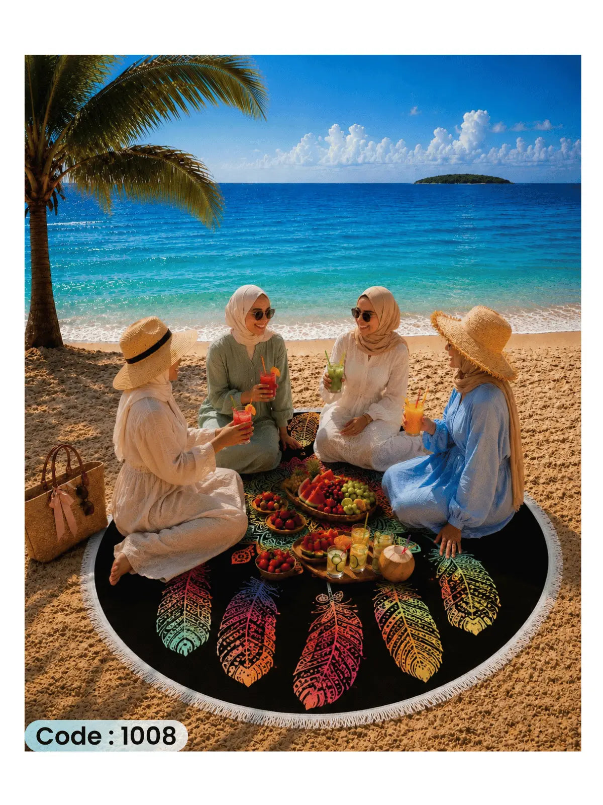 Dreamcatcher Beach Blanket | سجادة شاطئ دائرية بتصميم Dreamcatcher من الكتان - كود 1008Dreamcatcher Beach Blanket | سجادة شاطئ دائرية بتصميم Dreamcatcher من الكتان - كود 1008