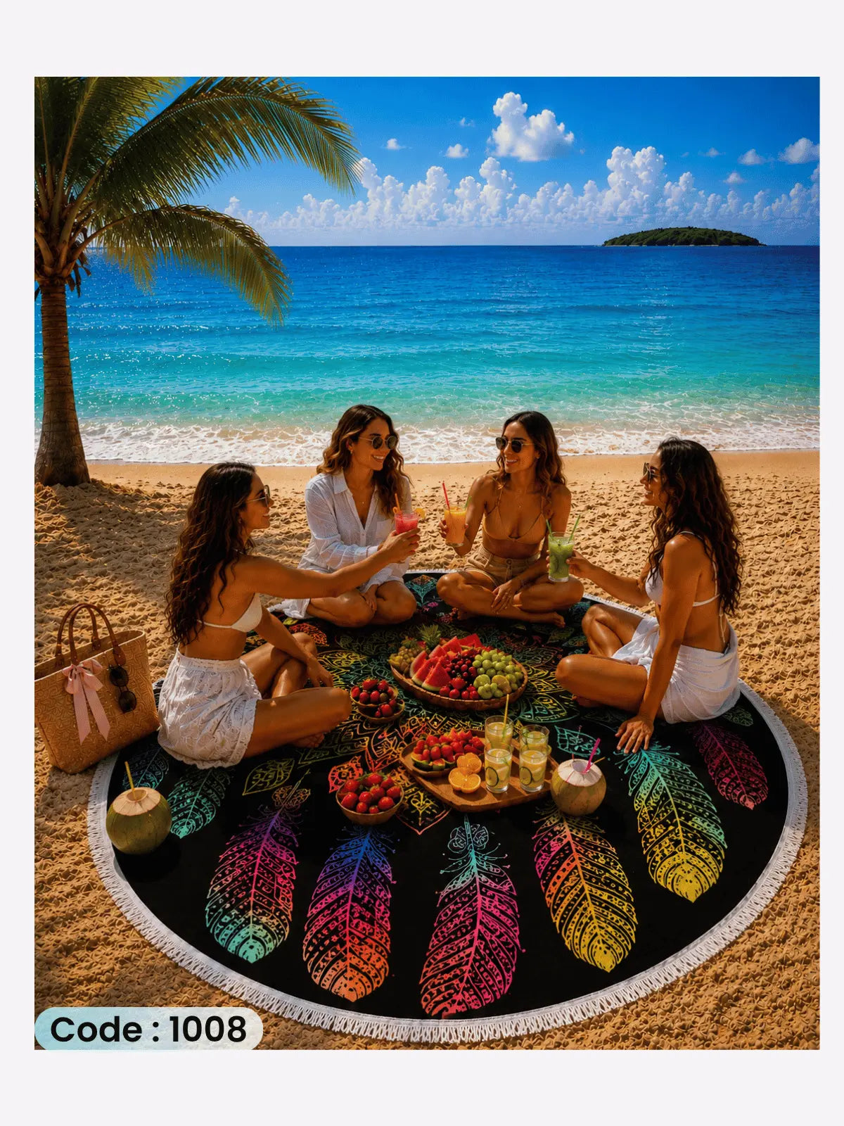 Dreamcatcher Beach Blanket | سجادة شاطئ دائرية بتصميم Dreamcatcher من الكتان - كود 1008Dreamcatcher Beach Blanket | سجادة شاطئ دائرية بتصميم Dreamcatcher من الكتان - كود 1008