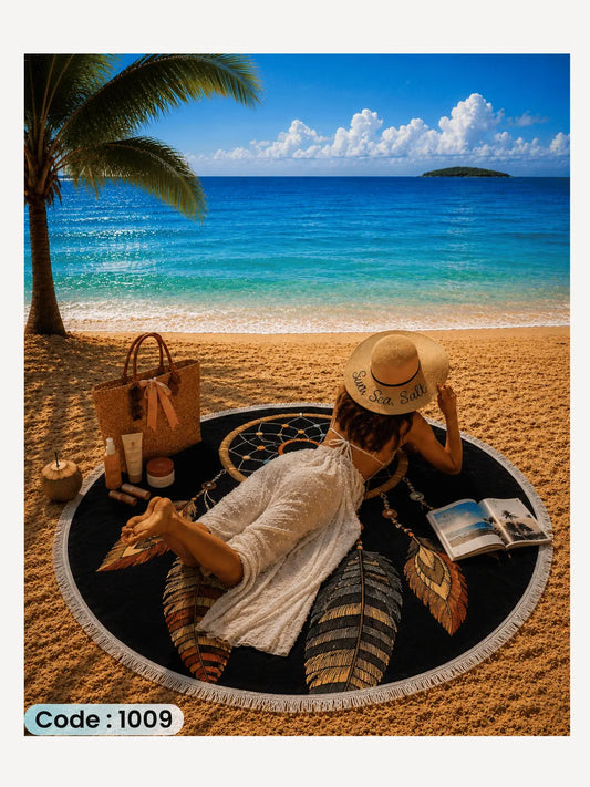 Dreamcatcher Beach Blanket Classic | سجادة شاطئ دائرية بتصميم Dreamcatcher من الكتان - كود 1009