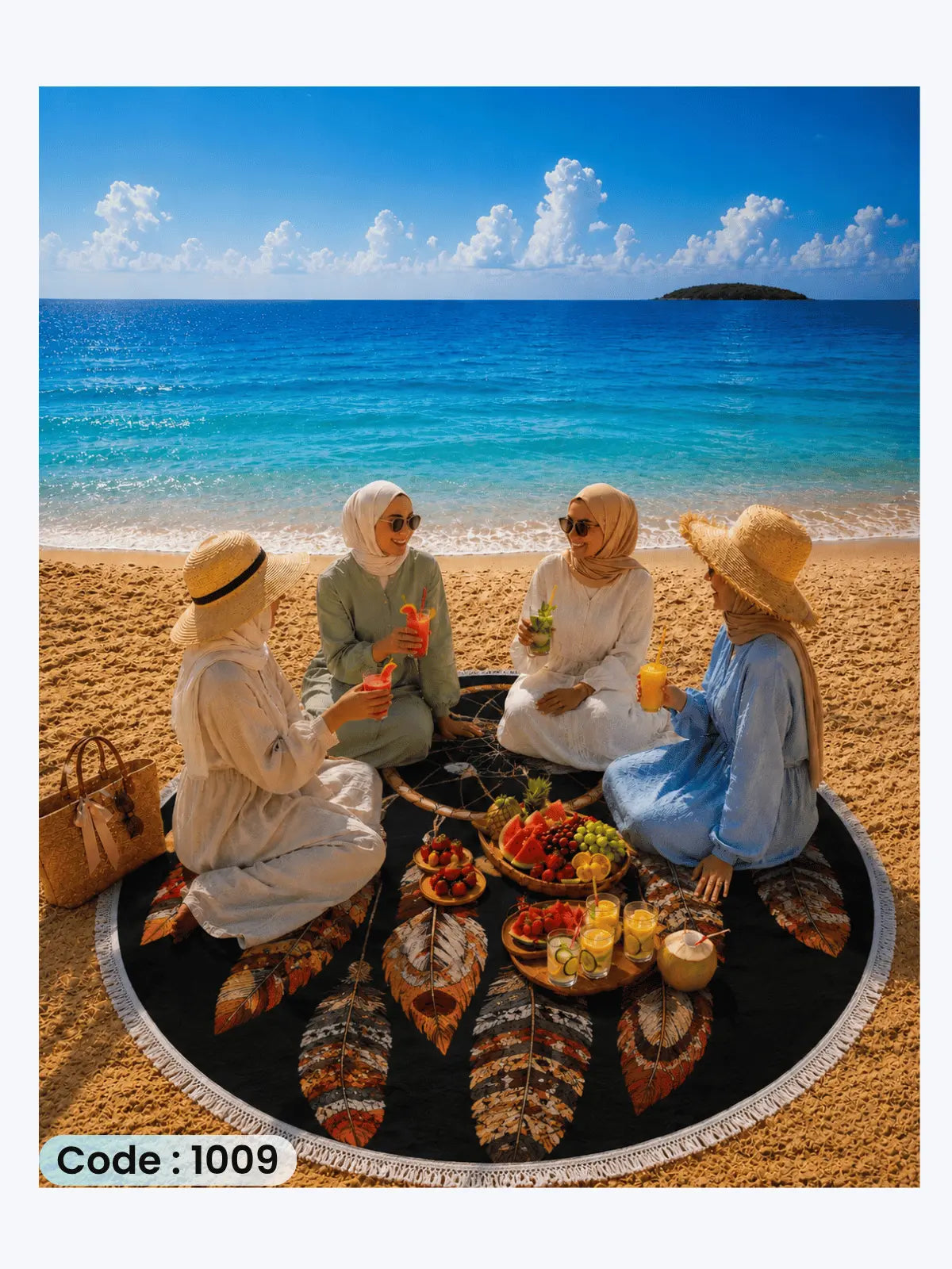 Dreamcatcher Beach Blanket Classic | سجادة شاطئ دائرية بتصميم Dreamcatcher من الكتان - كود 1009