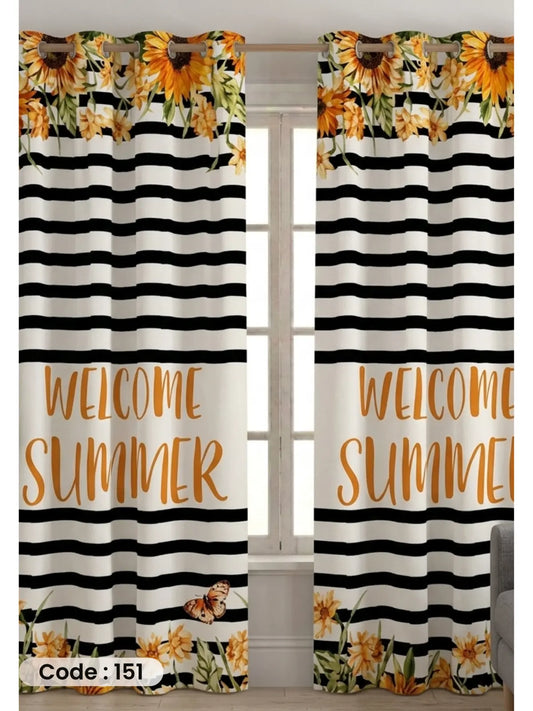 Welcome Summer - ستارة قطيفة همر مودرن بطباعة زهور وخطوط عصرية 280سم×270 سم | طباعة ديجيتال