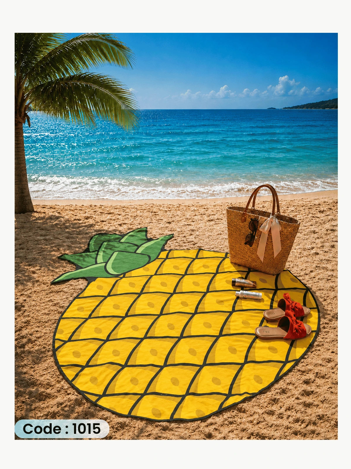 Pineapple Beach Blanket – Tropical Linen Beach Mat | Code 1015