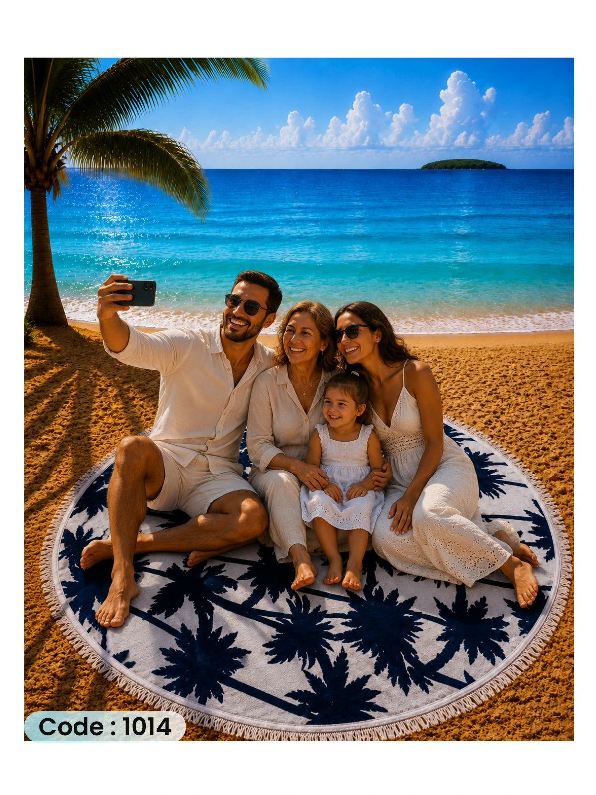 Palm Paradise Beach Blanket | سجادة شاطئ دائرية بتصميم أشجار النخيل من الكتان - كود 1014