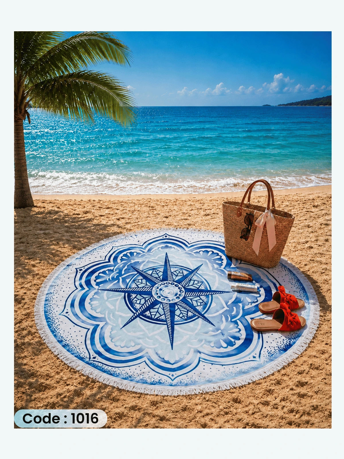 Blue Compass Mandala Round Beach Blanket – Code 1016