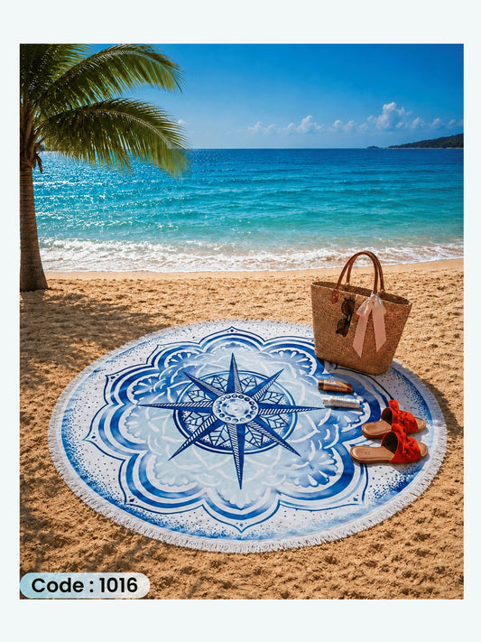 Blue Compass Mandala Round Beach Blanket – Code 1016