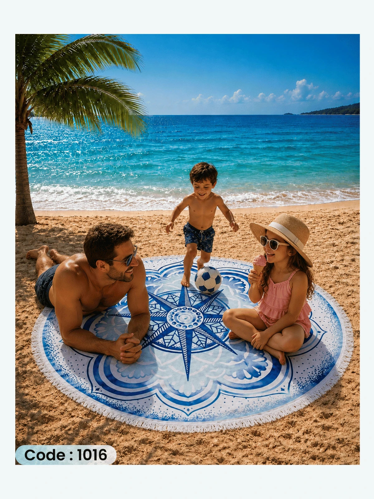 Blue Compass Mandala Round Beach Blanket – Code 1016