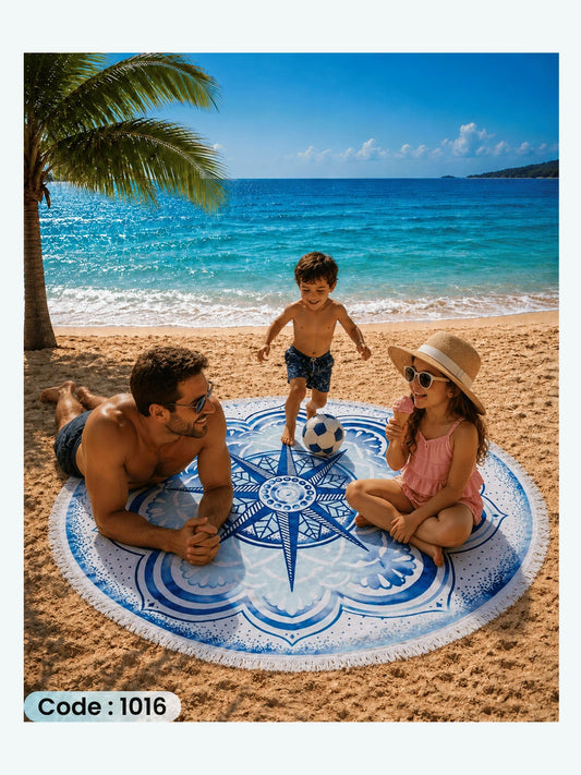 Blue Compass Mandala Round Beach Blanket – Code 1016