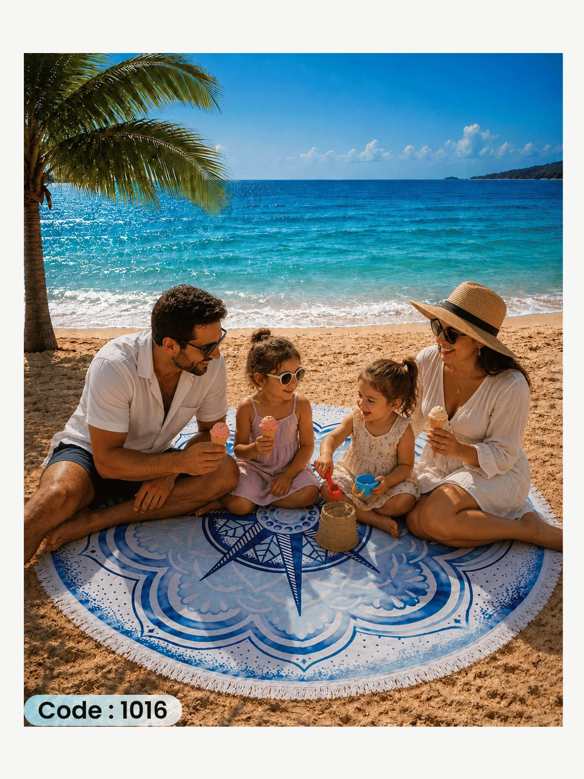 Blue Compass Mandala Round Beach Blanket – Code 1016