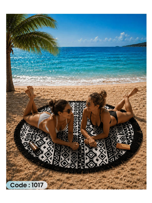 Black & White Tribal Round Beach Blanket | Code 1017