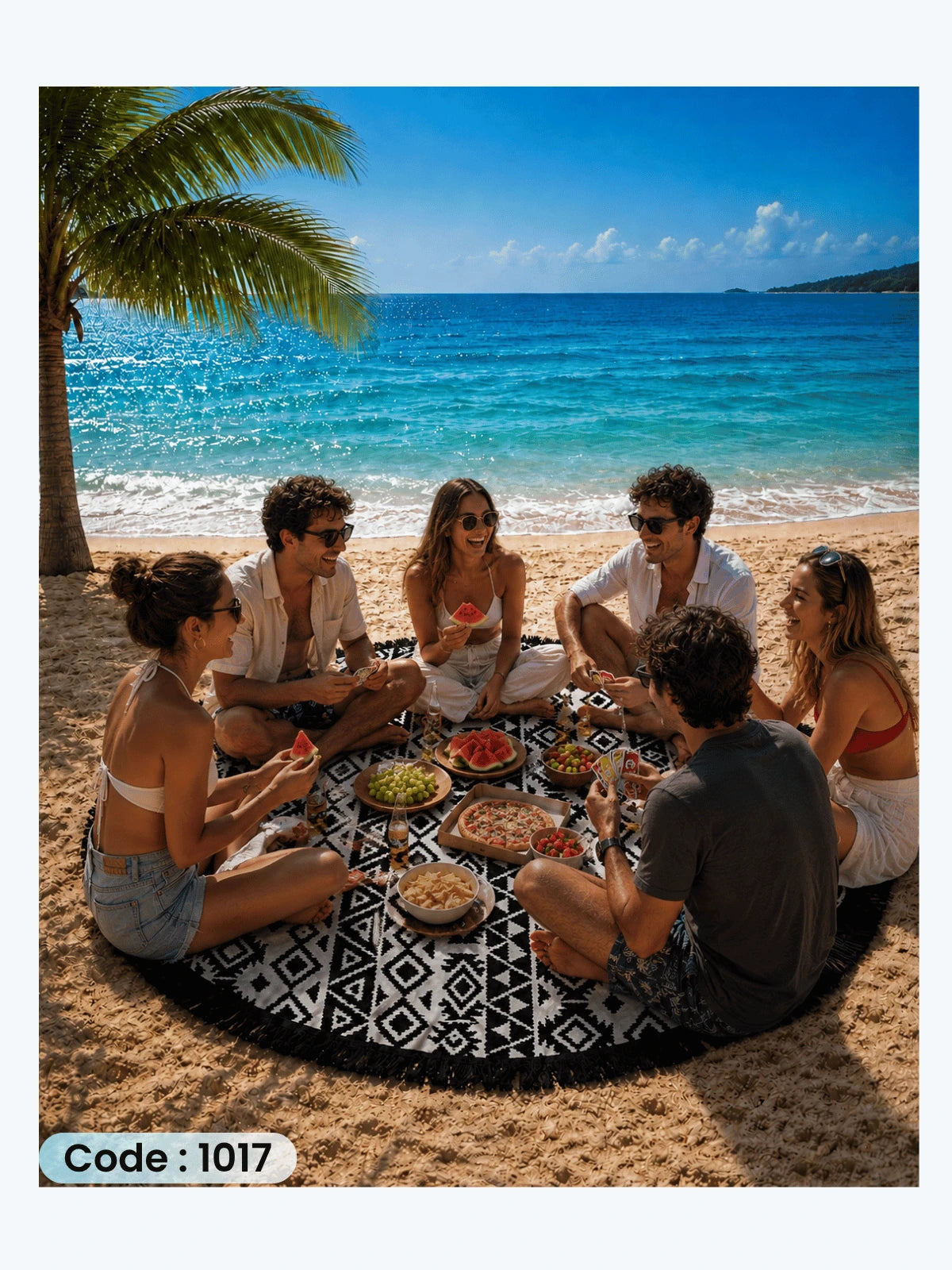 Black & White Tribal Round Beach Blanket | Code 1017