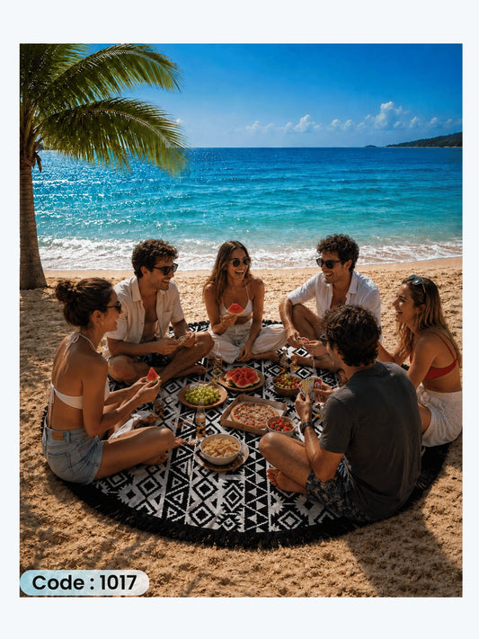 Black & White Tribal Round Beach Blanket | Code 1017