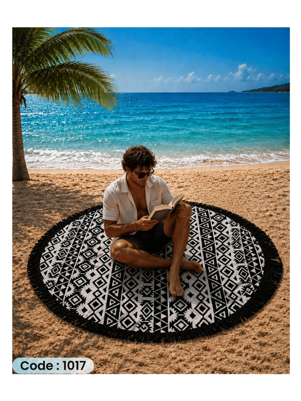 Black & White Tribal Round Beach Blanket | Code 1017