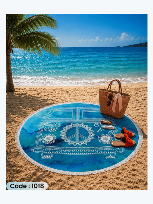 Boho Peace Van Beach Blanket – Round Linen Beach Mat | Code 1018